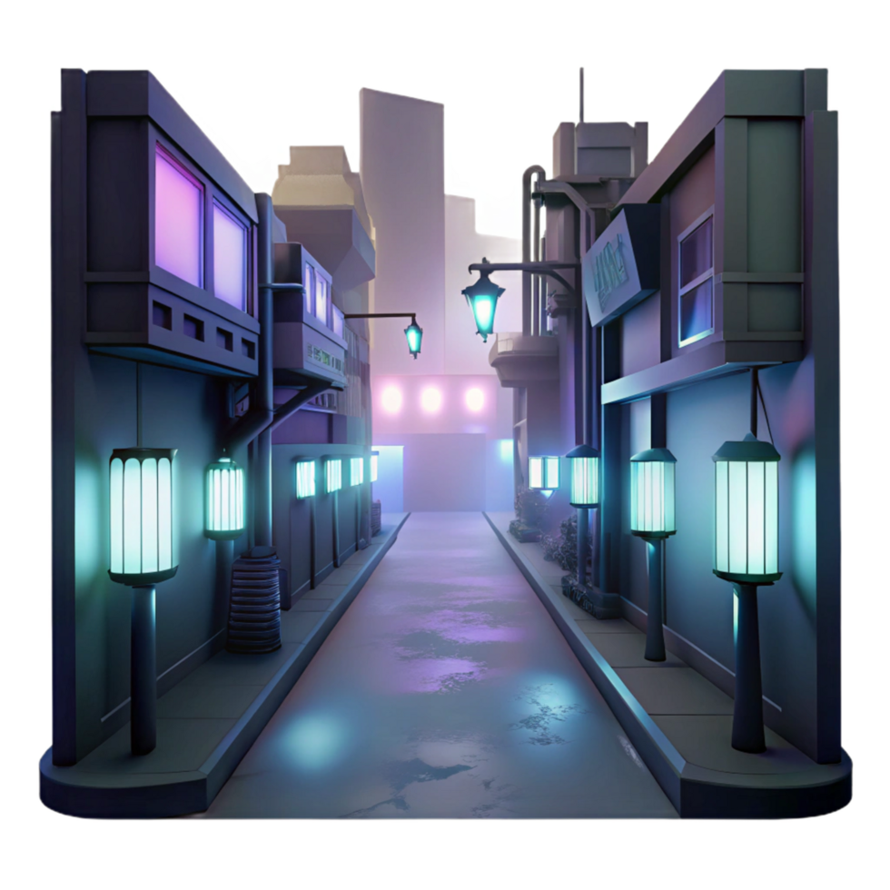 beautiful minimalist Cyberpunk Cityscape 3D Illustration authentic png