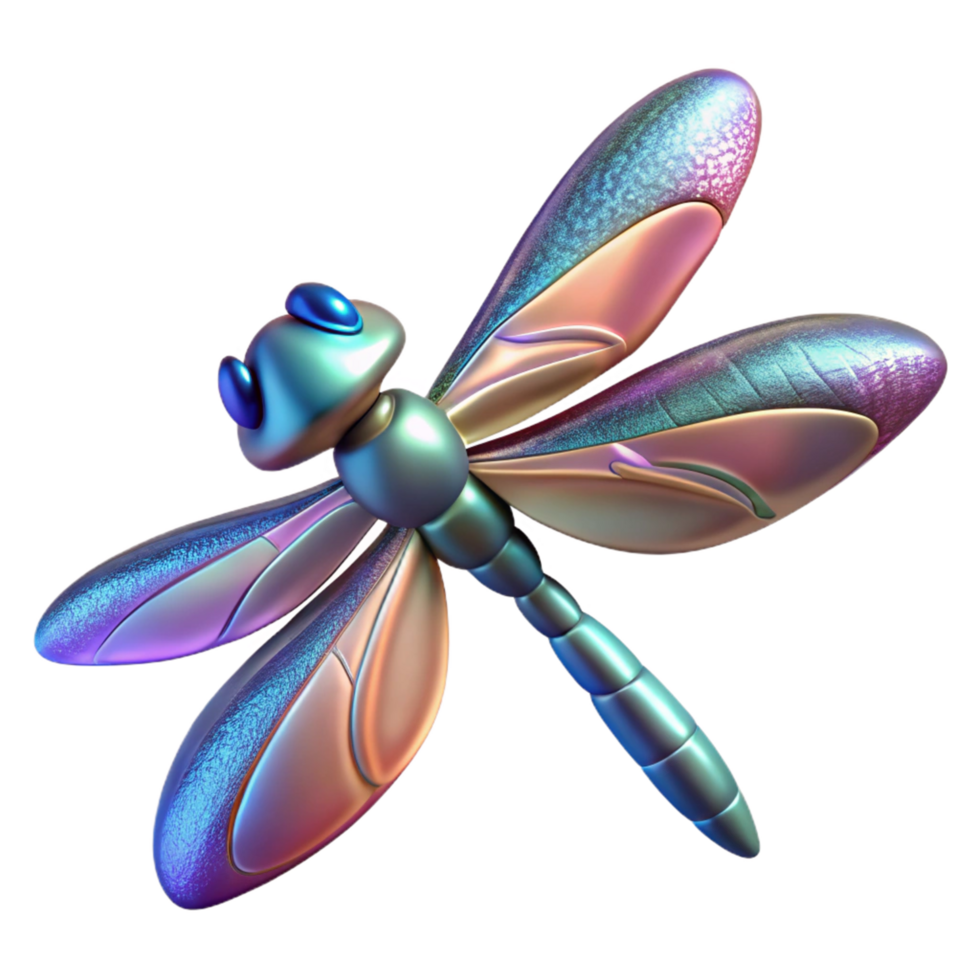 beautiful contemporary Iridescent Dragonfly 3D Render professional png