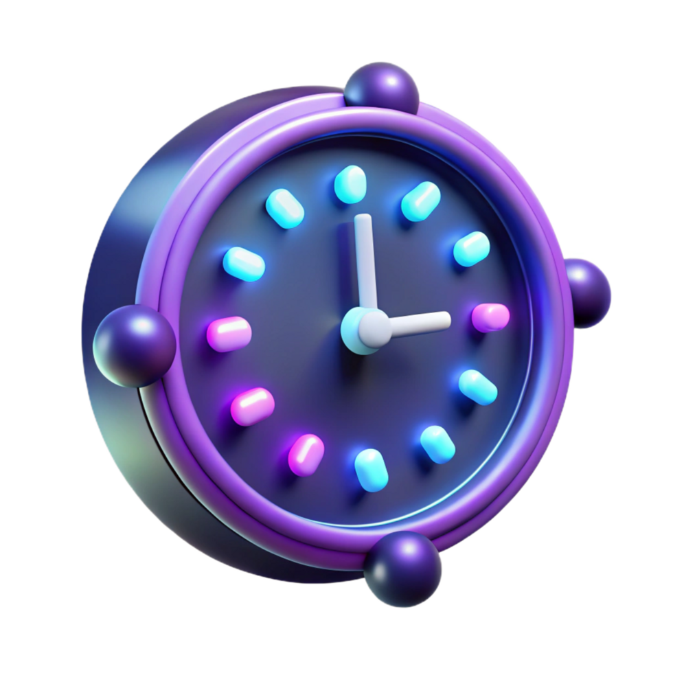 wonderful modern Vibrant 3D Render of a Clock with Neon Accents Time Management, Punctuality, Schedule, Digital Clock, Alarm Clock, Timepiece, 3D Illustration, Neon Lights, Clock Design high quality png