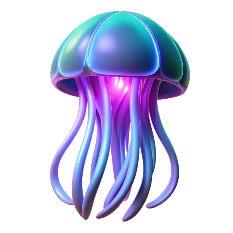 elegant minimalist Neon Jellyfish 3D Render premium png
