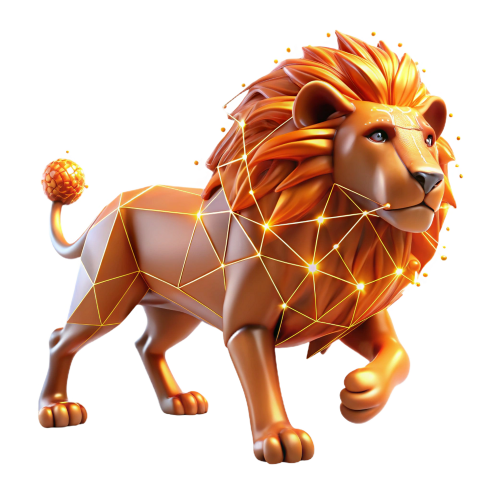 vibrant traditional Golden Lion 3D Render genuine png