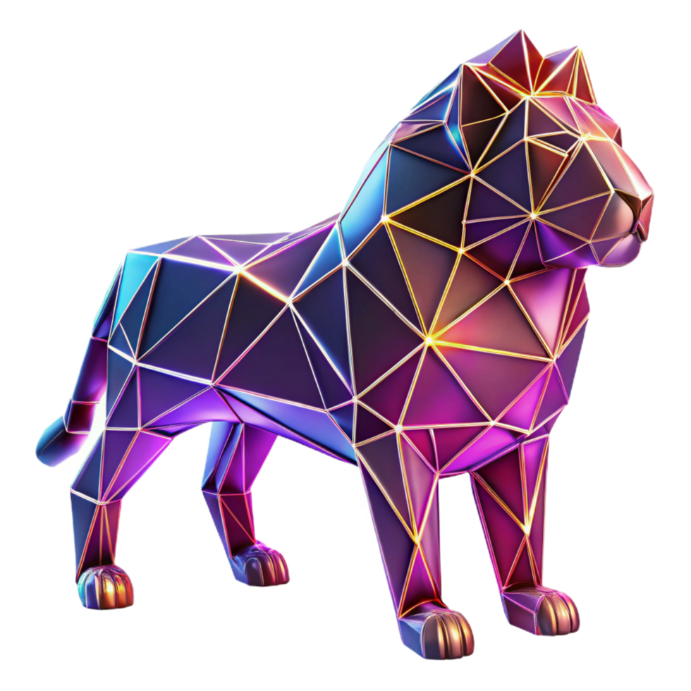 dramatic classic Low Poly Lion 3D Render exclusive png