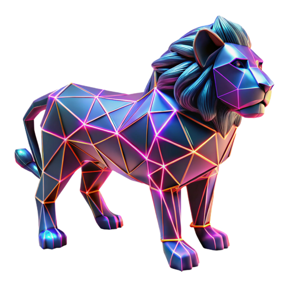magnificent abstract Neon Lion 3D Render professional png