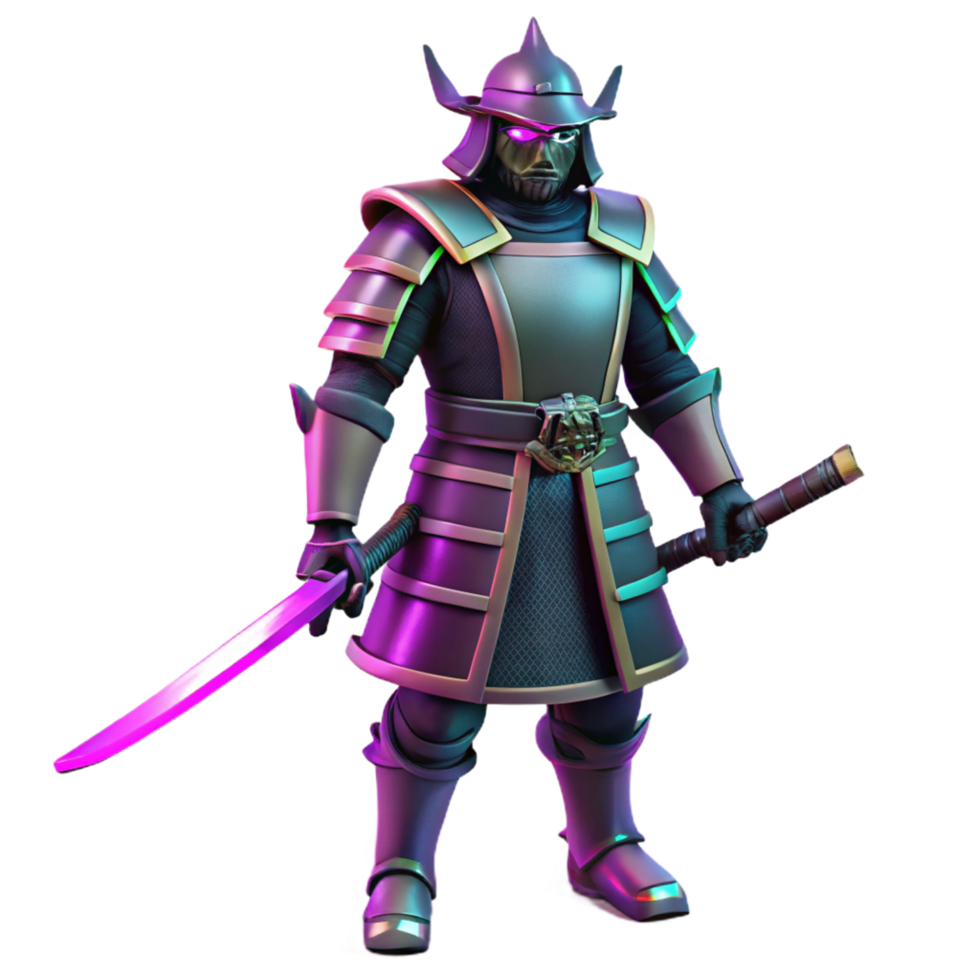 wonderful modern Neon Samurai 3D Render premium png