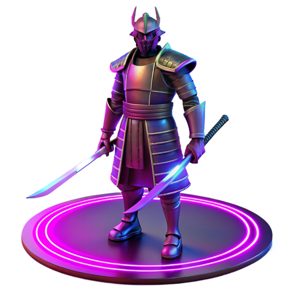 dramatic rustic Neon Samurai 3D Render professional png