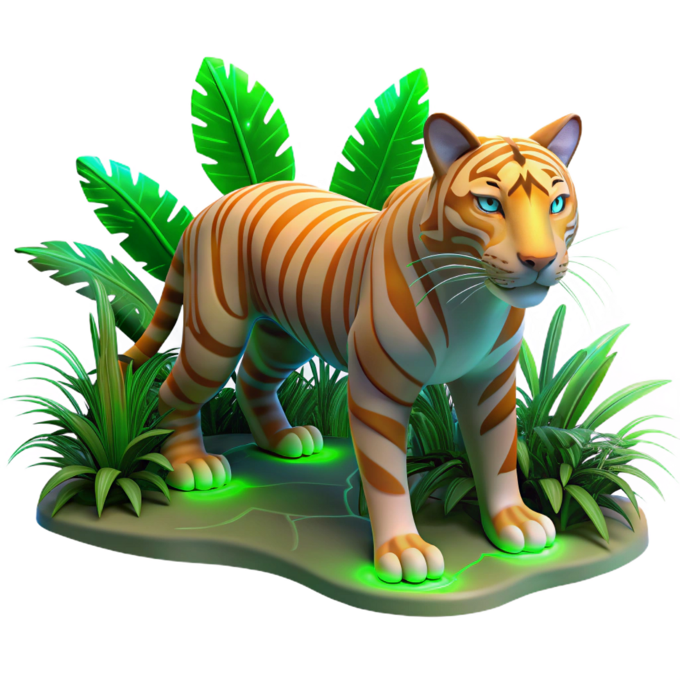 extraordinary creative 3D Cartoon Tiger in Lush Jungle high quality png