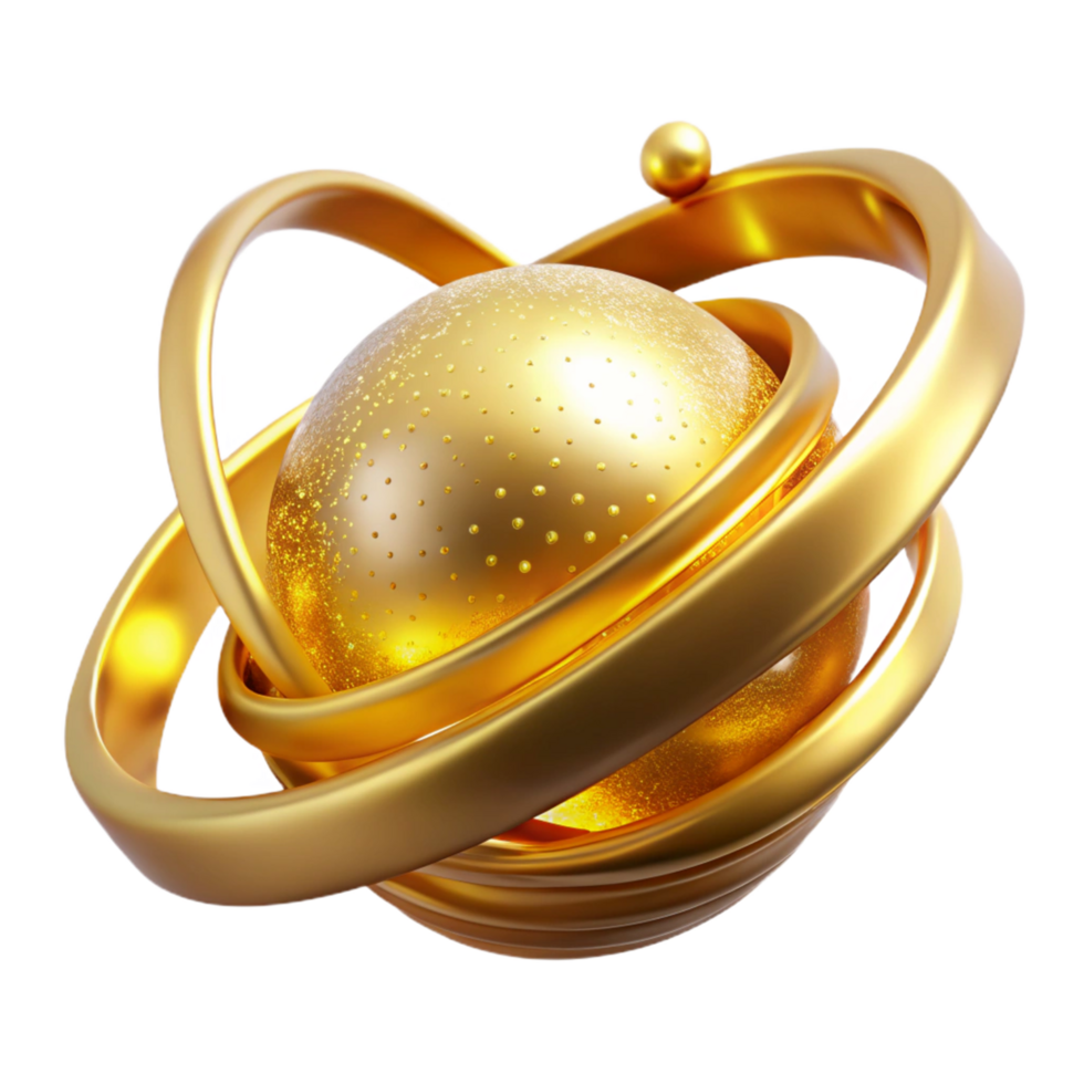 wonderful vintage Golden Sphere with Orbiting Rings Abstract 3D Render genuine png