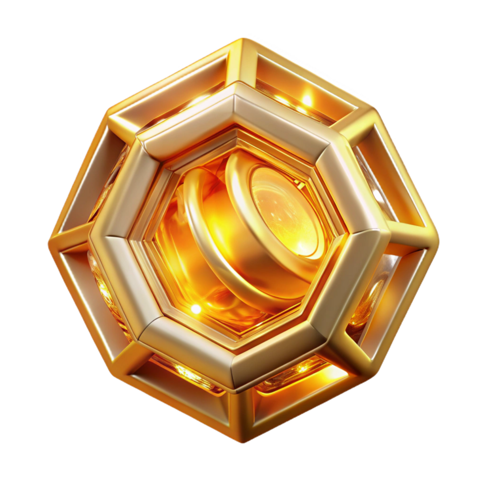 beautiful contemporary Golden Geometric 3D Render detailed png