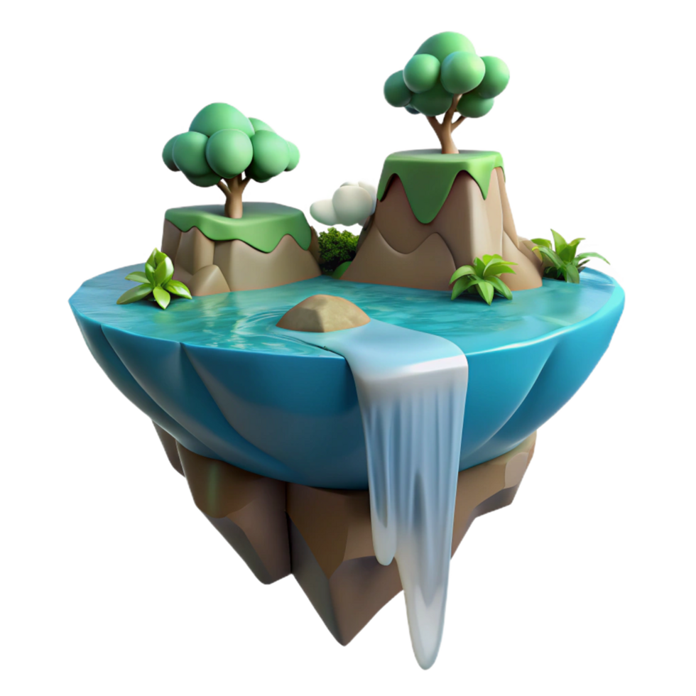 extraordinary traditional 3D Cartoon Island Waterfall authentic png