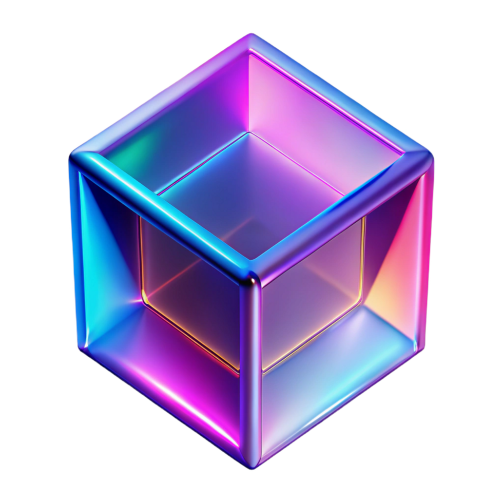 dramatic creative 3D Render of Iridescent Cube detailed png