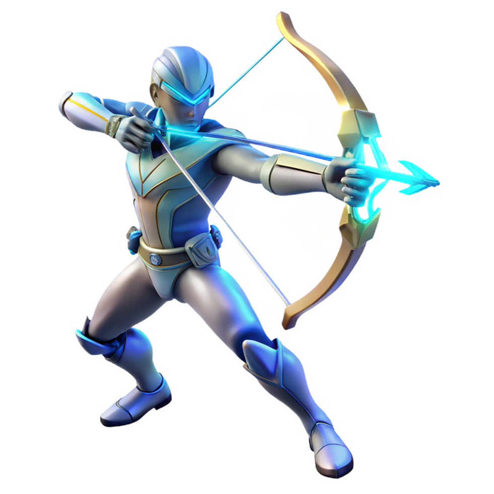 elegant minimalist Futuristic Archer 3D Render detailed png