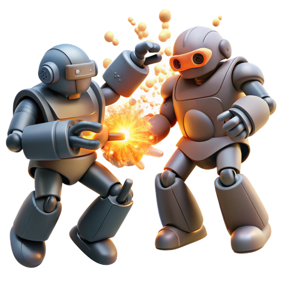 stunning vintage 3D Robot Battle Illustration authentic png