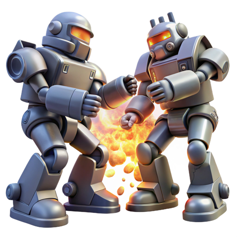 impressive traditional 3D Robot Battle Illustration high resolution png