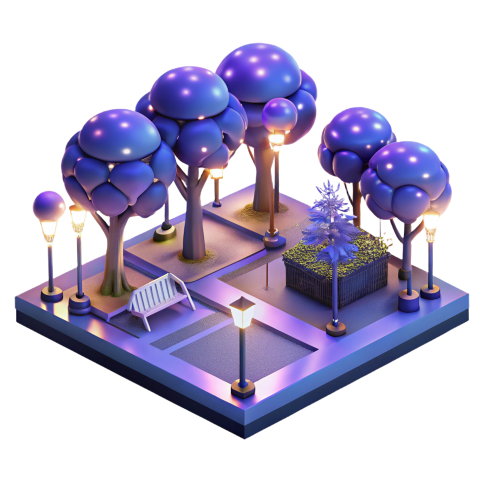 vibrant modern Night Park 3D Illustration professional png