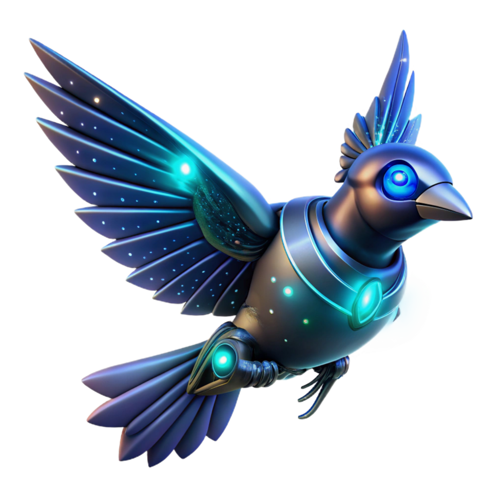 extraordinary abstract Cybernetic Bird 3D Illustration high quality png