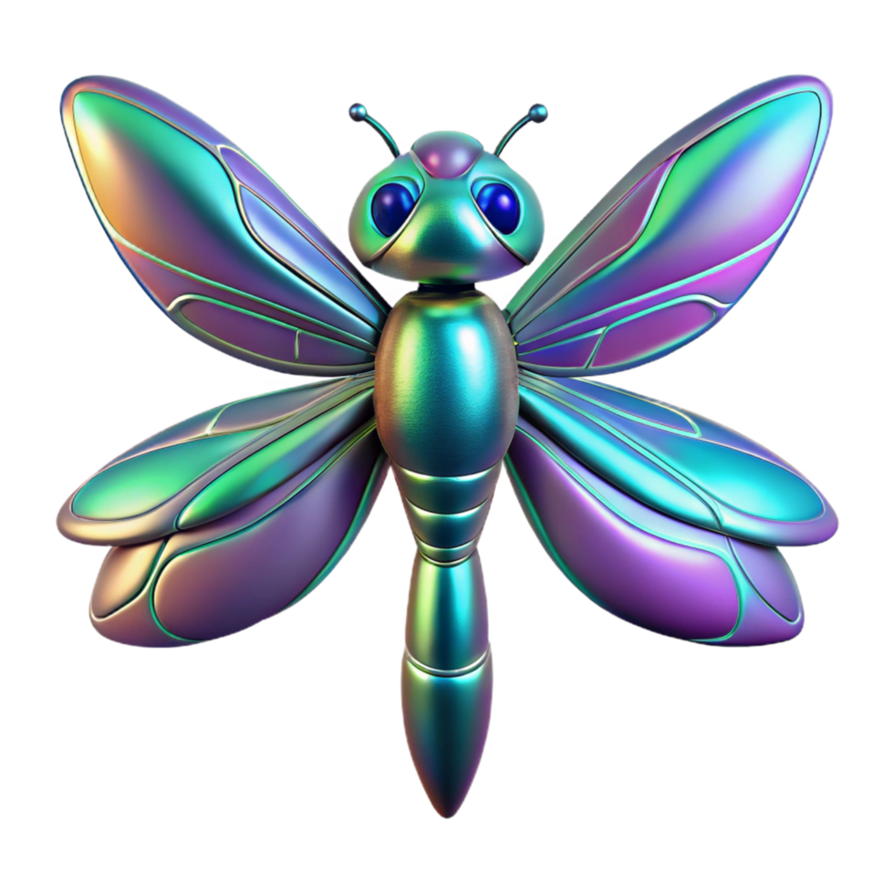 serene rustic Iridescent Dragonfly 3D Render professional png