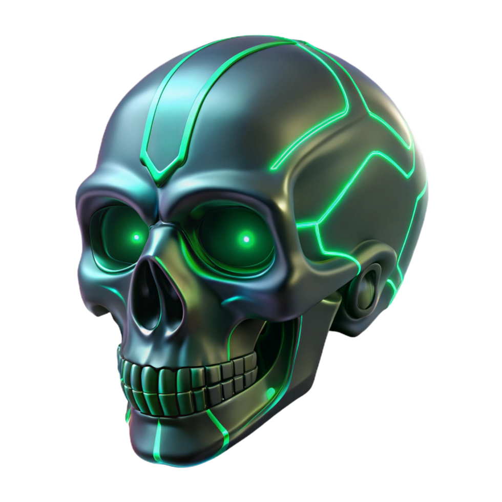 beautiful minimalist Cybernetic Skull 3D Render detailed png