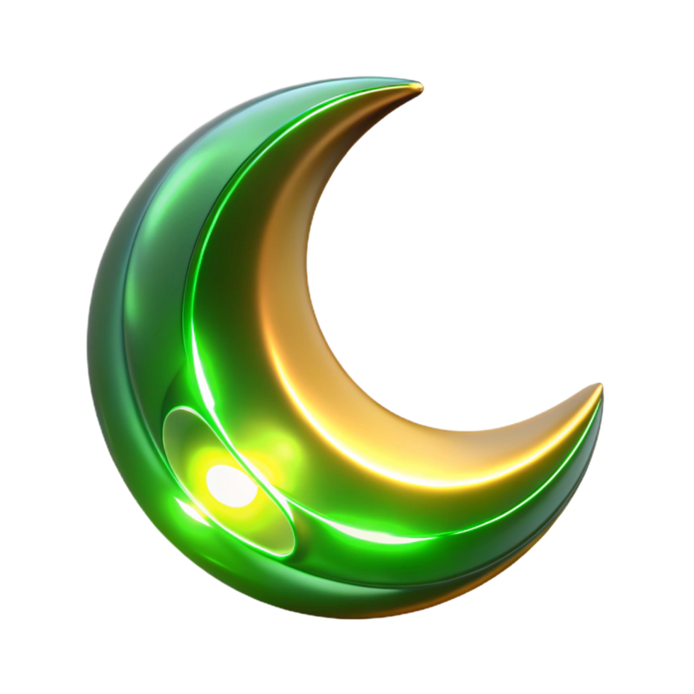 stunning minimalist Green Gold Crescent Moon 3D Render premium png