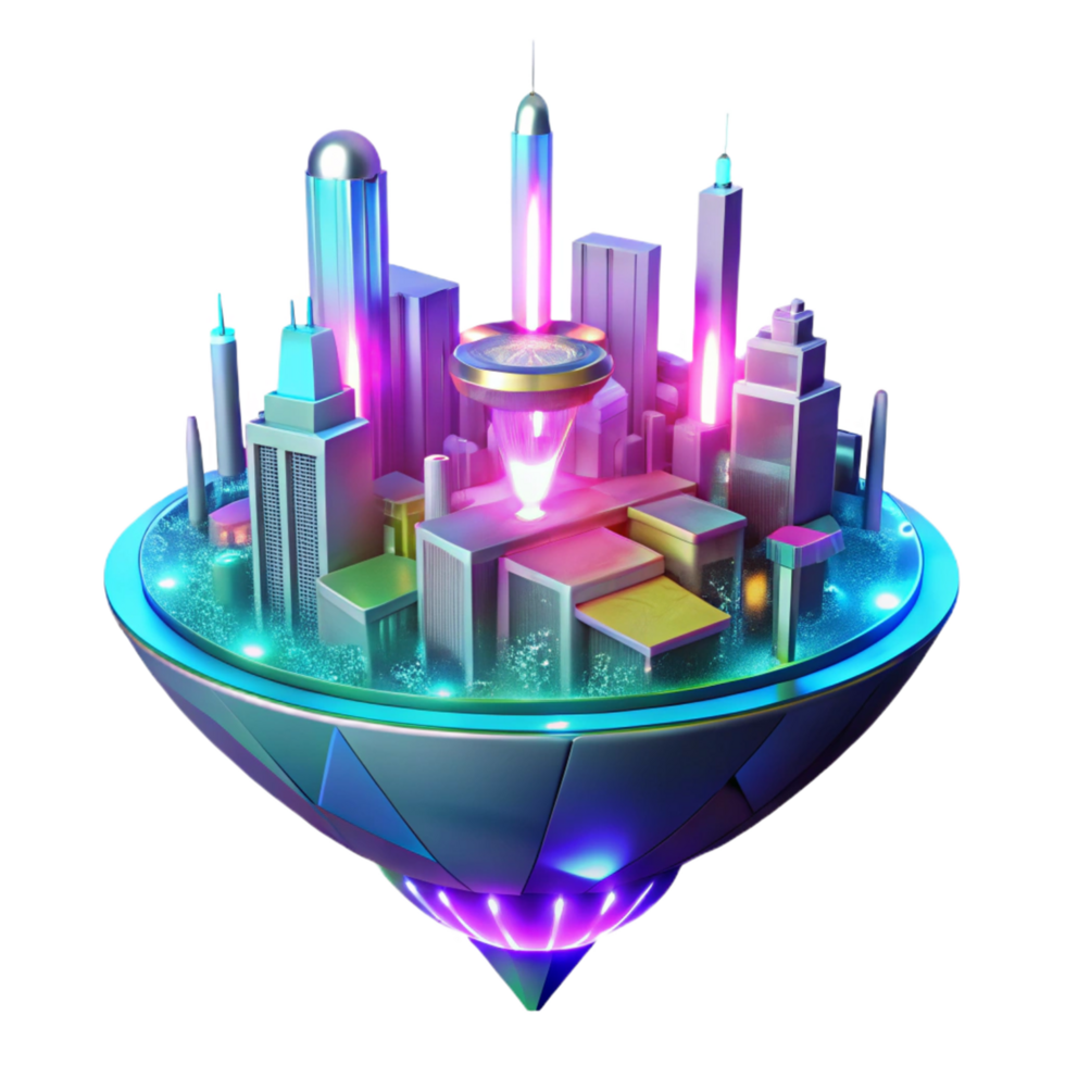 magnificent artistic Futuristic City Island 3D Render high resolution png