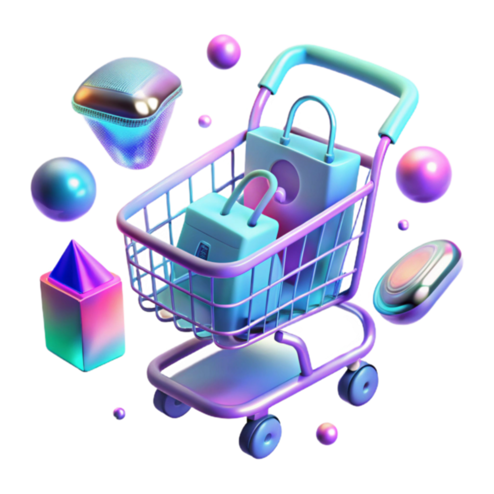 Shopping Cart with Colorful Products png