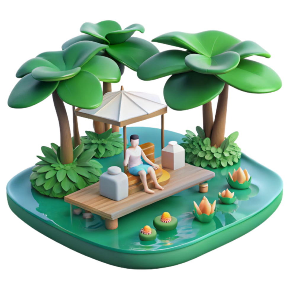 Relaxing Oasis Tropical Getaway 3D Render png