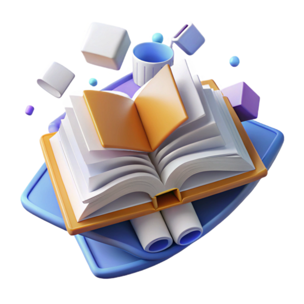 Open Book with 3D Objects Education Concept png