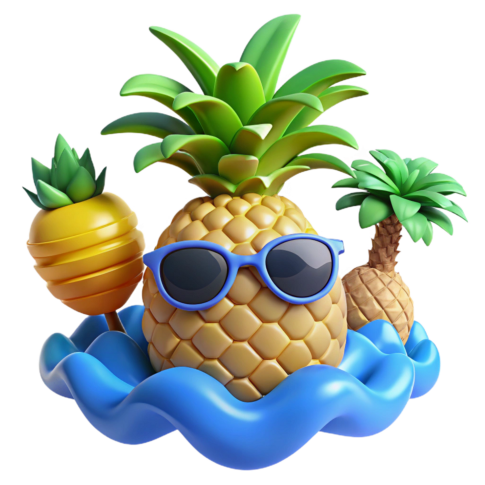 Summer Fun Pineapple Paradise 3D Render png