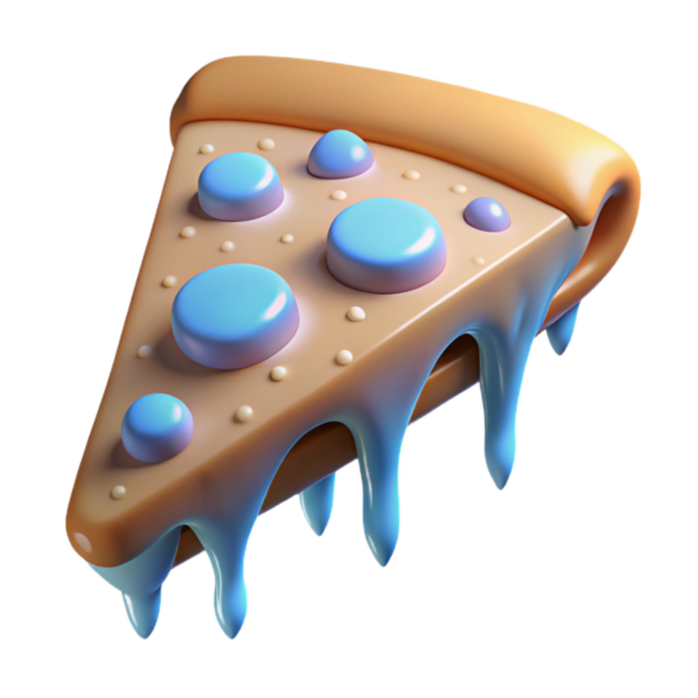 Melting 3D Render of Pizza Slice with Blue Toppings png
