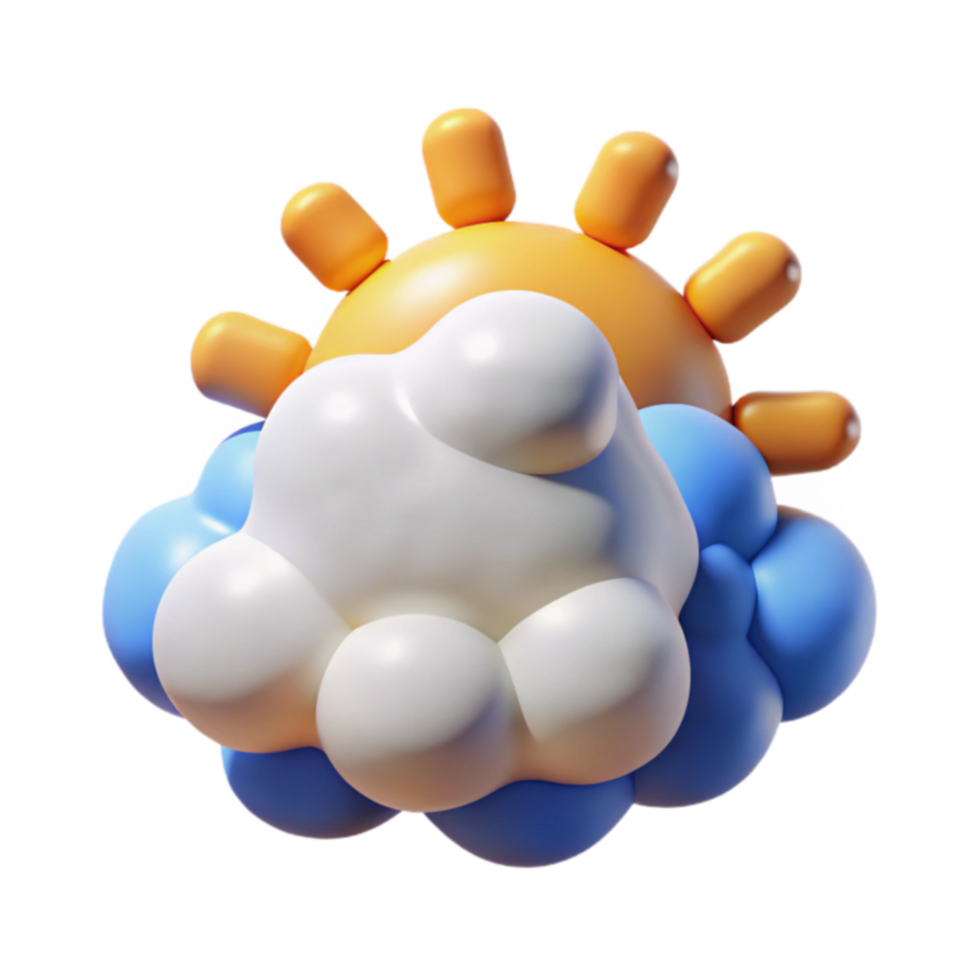 Sunny Day 3D Render Cartoon Clouds and Sun png