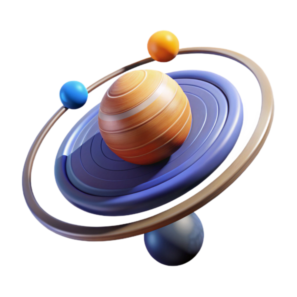 Abstract Planetary System 3D Render of Orbits and Celestial Bodies png