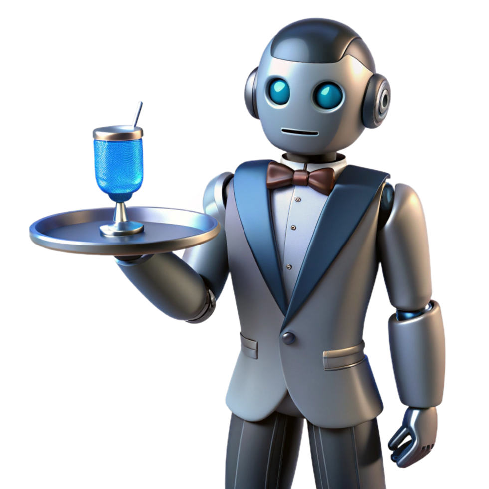 extraordinary contemporary 3D Robot Waiter Serving Drink Illustration high resolution png