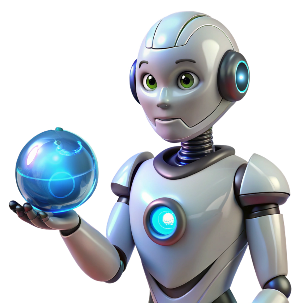 serene artistic Friendly Robot 3D Illustration authentic png