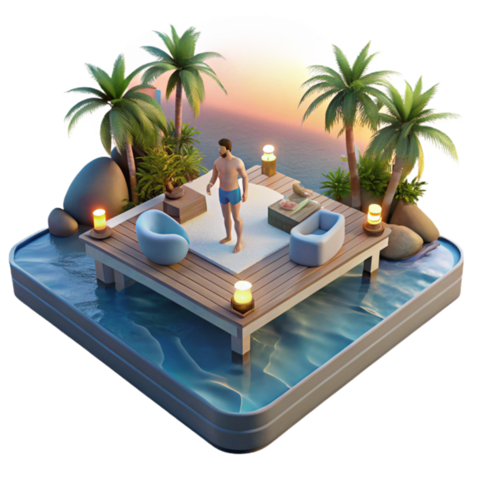 Serene Sunset Oasis Tropical Deck Relaxation png