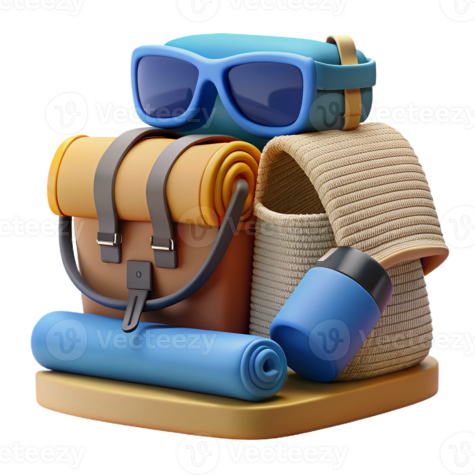 Adventure Essentials Backpack, Sunglasses, Mat, and More png