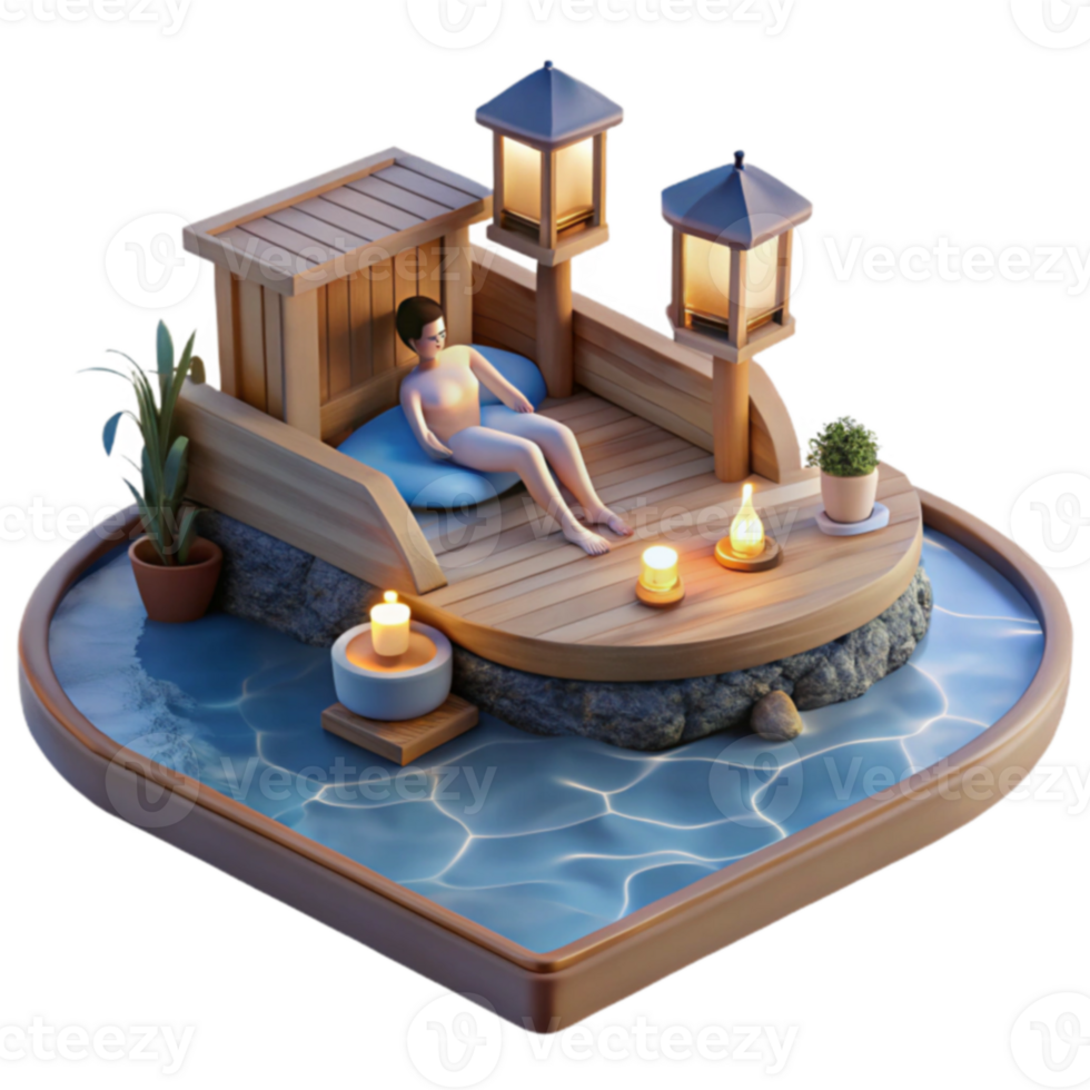 Relaxing Waterside Deck Tranquil Spa Scene png