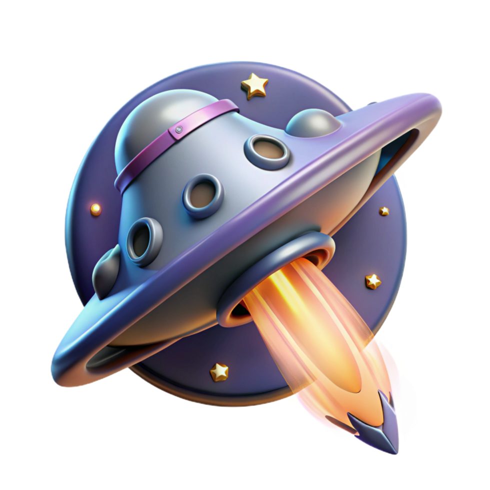serene minimalist Cartoon UFO 3D Render high resolution png