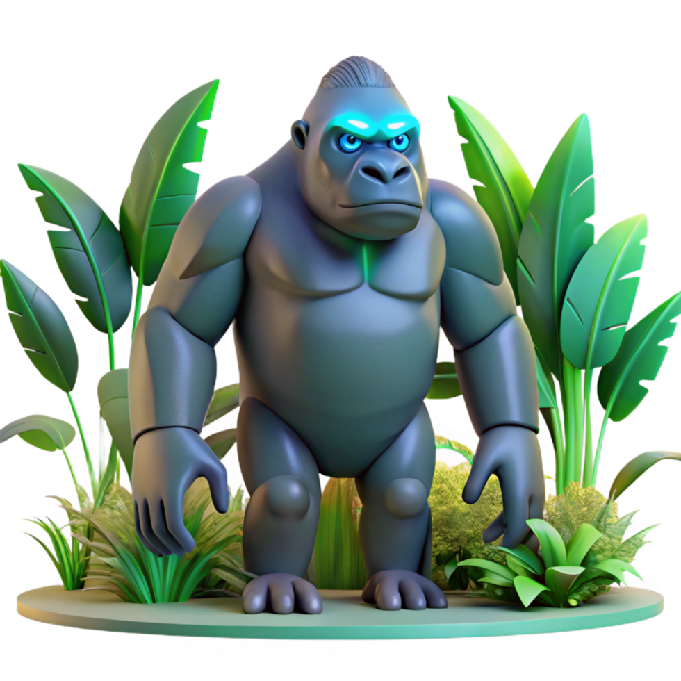 vibrant artistic Powerful 3D Render of a Gorilla in Lush Tropical Foliage, Jungle King Illustration high resolution png