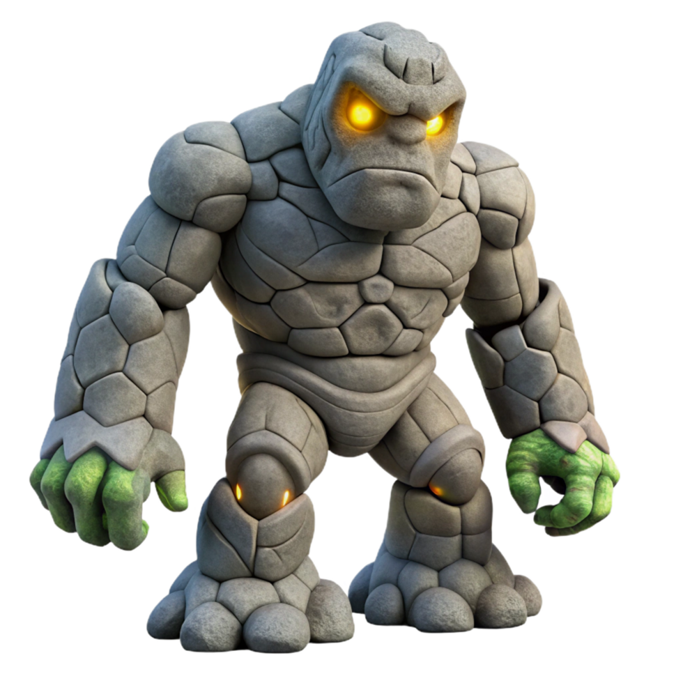 dramatic creative Stone Golem 3D Render authentic png