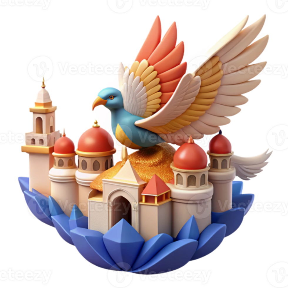 Bird over Palace 3D Render of Fantasy Architecture png