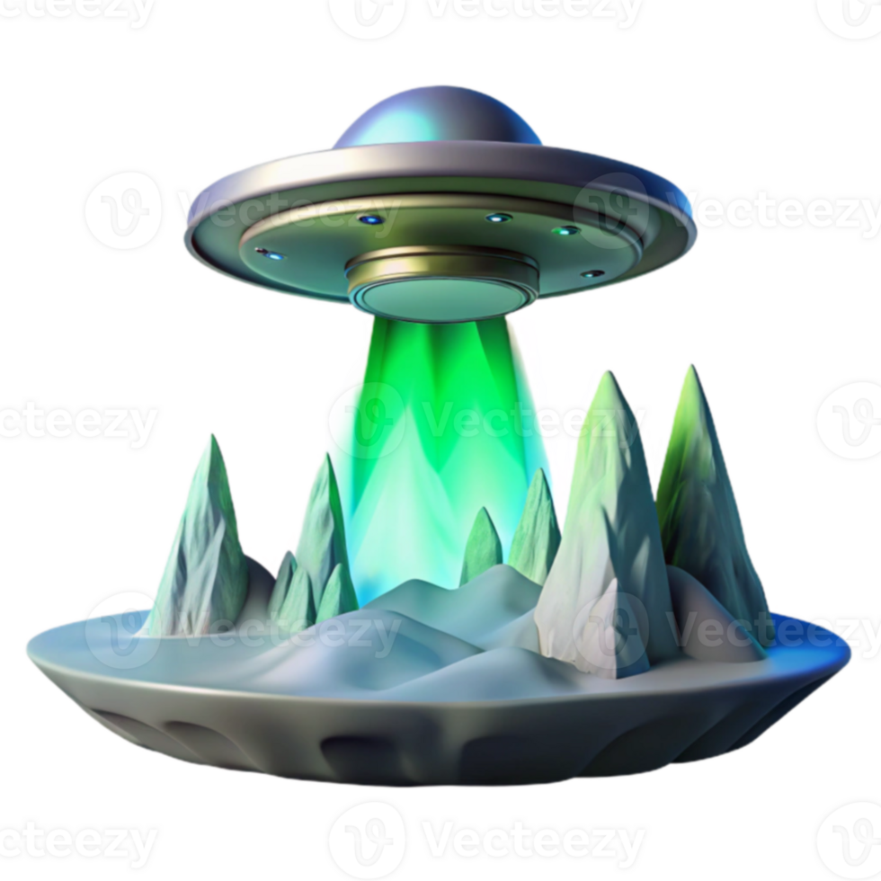 Alien UFO Landing 3D Render of Spaceship on Crystalline Landscape png