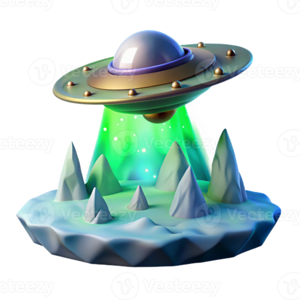 UFO Landing 3D Render of Alien Spaceship over Icy Terrain png