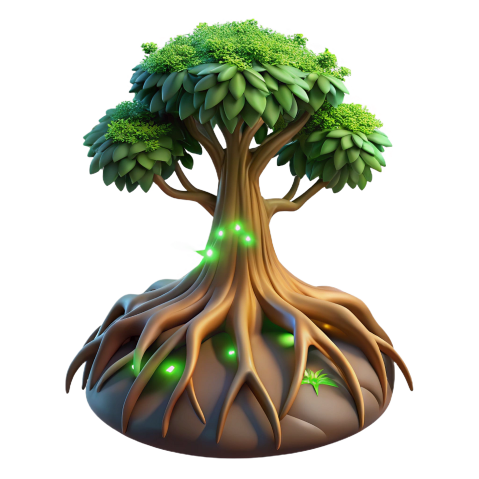serene classic Glowing 3D Tree Illustration high quality png