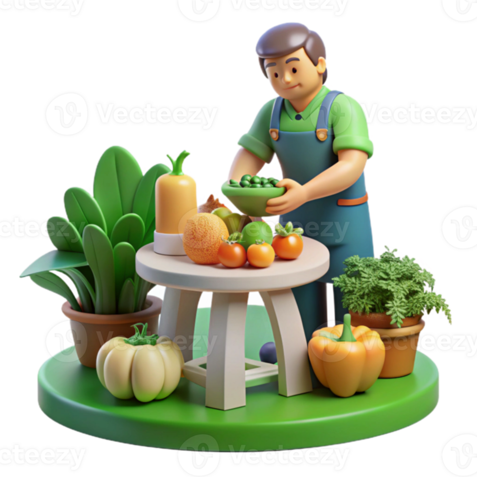 Fresh Produce, Homegrown Vegetables, Healthy Harvest, Farmers Market, Garden Bounty, 3D Render, Colorful Fruits, Plant-Based Diet, Vegetarian Lifestyle png