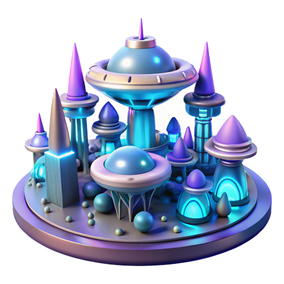 impressive abstract Futuristic Cityscape 3D Render A Vibrant, Glowing, Sci Fi Metropolis Illustration 4K png