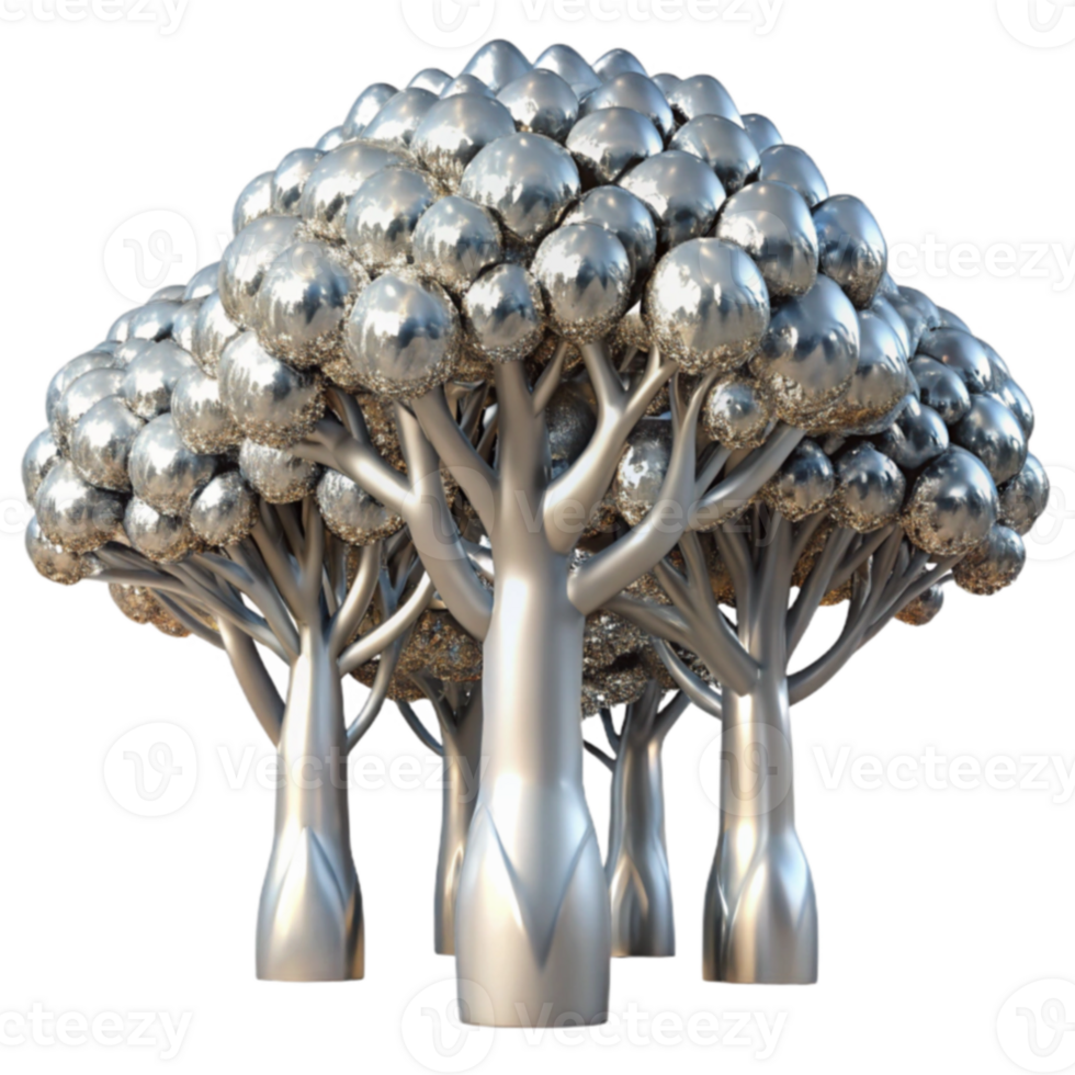 Metallic Tree Cluster Abstract 3D Render png