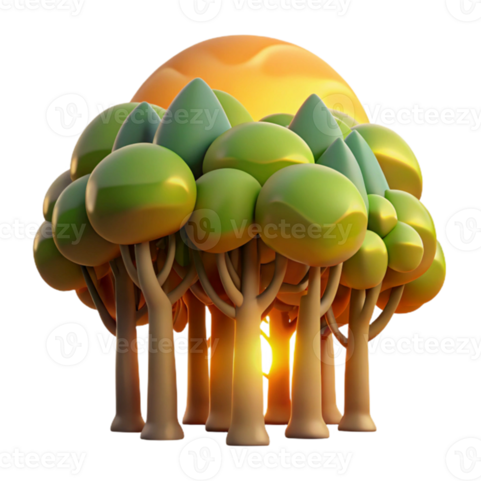 Sunset Grove Stylized 3D Render of Trees png