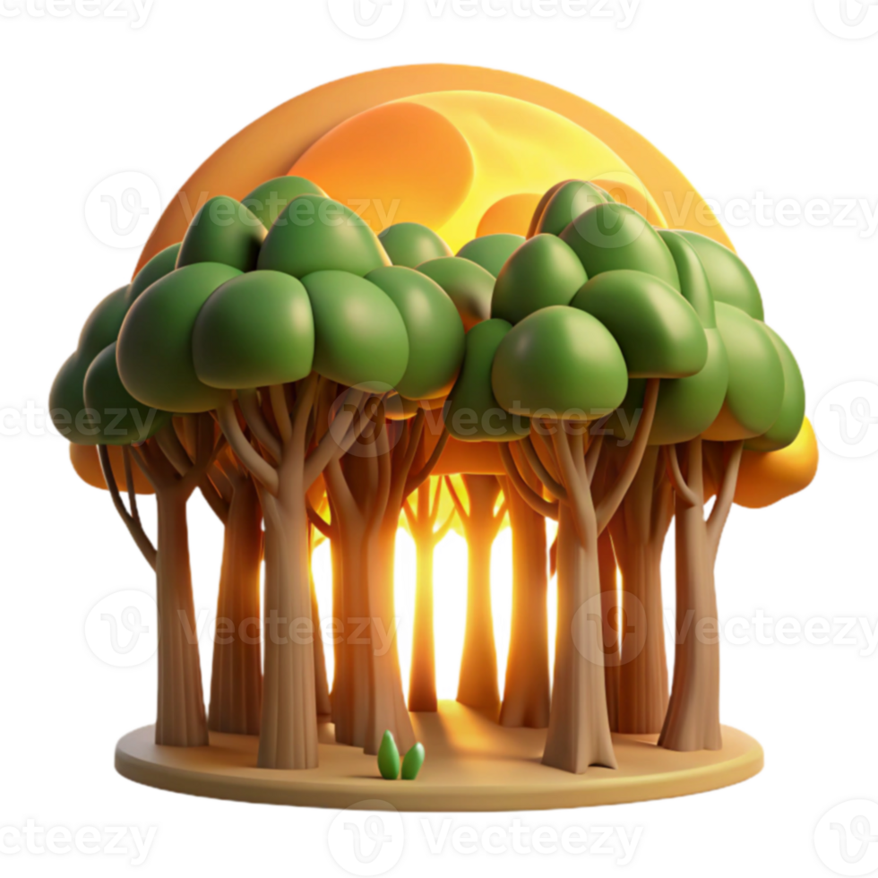 Sunlit Grove 3D Render of Cartoon Forest png