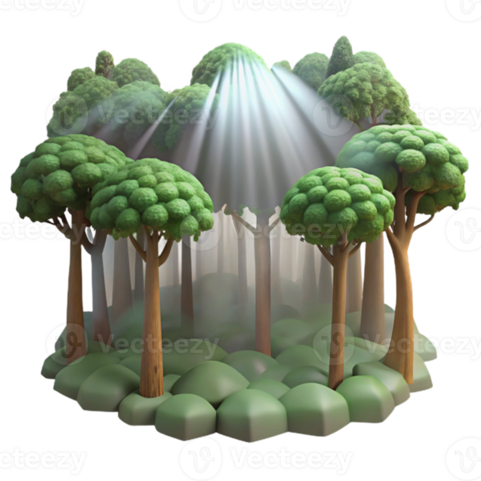 Sunlit Forest Magical 3D Render of Trees png