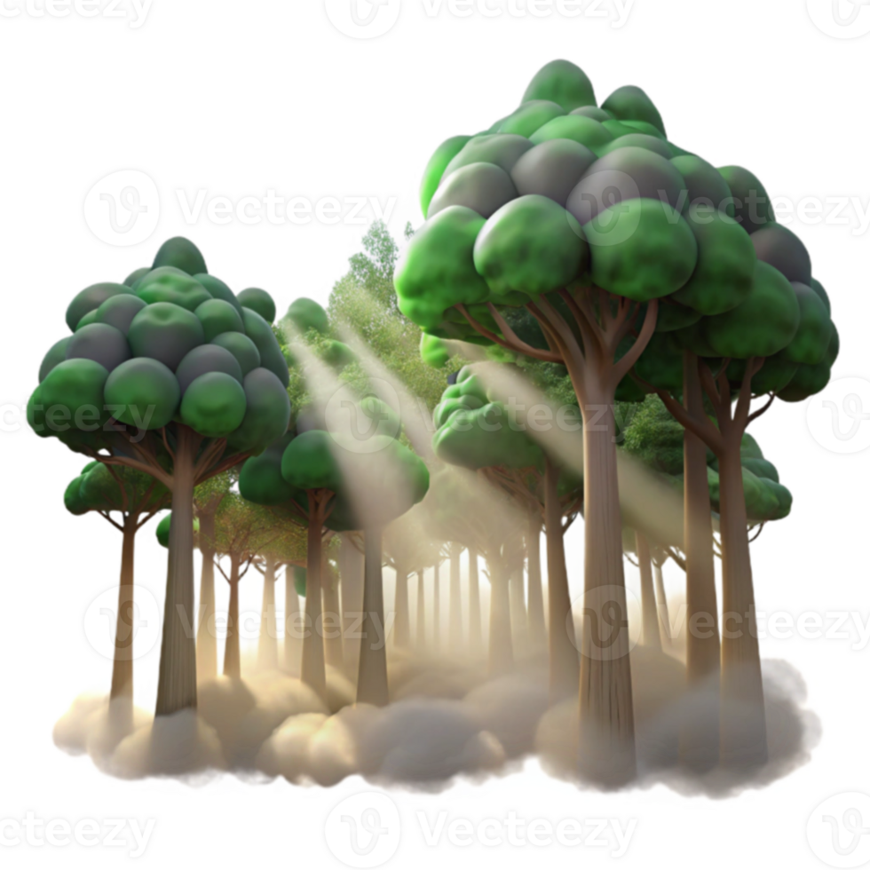 Sunlit Forest Mystical Trees Foggy Dreamscape png