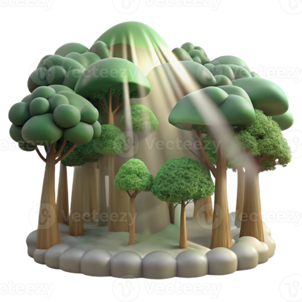 Sunlit Forest A 3D Render of Lush Trees png